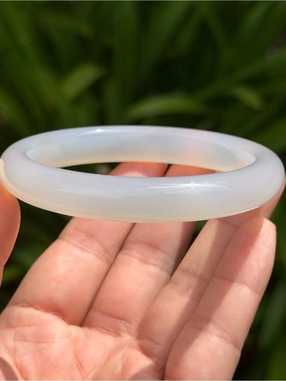 60mm Inner Diameter Greyish White Milky Agate Bangle 2240